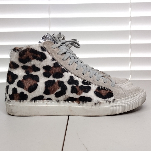P448 John Y2K Calf Hair Leopard Side Zipper Lace Up High Top Sneakers Sz 6 - Picture 4 of 15